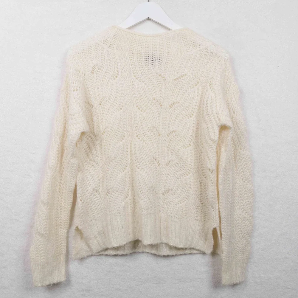 J CREW Pointelle Cable Knit Alpaca Blend Sweater‎ Boxy Mock Neck Ivory Fuzzy XXS
